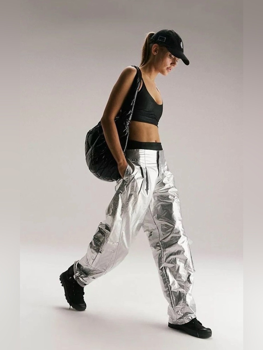 Free People FP Movement Mesmerize Me Metallic Cargo Pants Statement